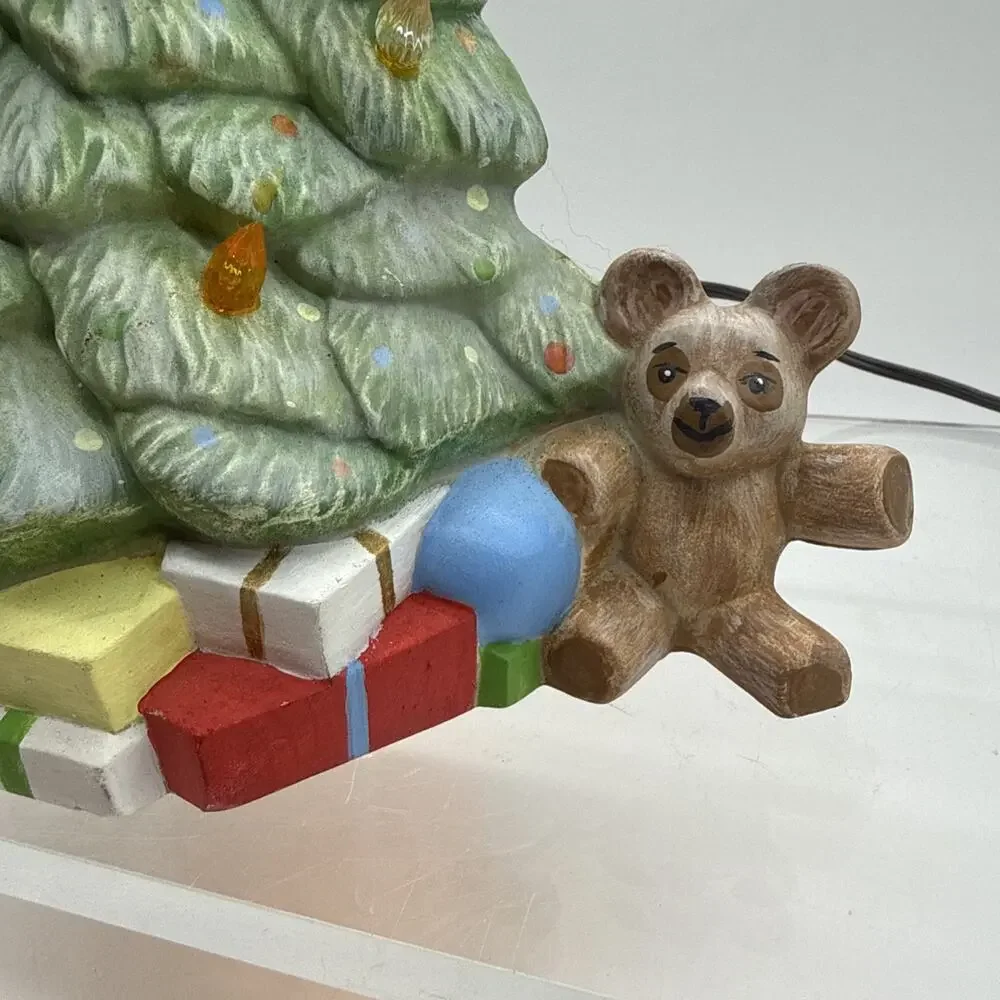 Ceramic Christmas Tree - Presents, Teddy, Doll Below Tree - Read